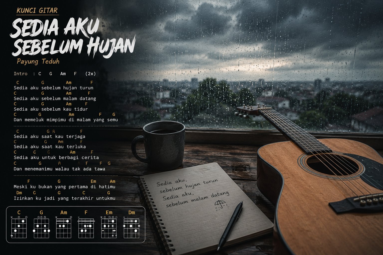 Kunci Gitar Sedia Aku Sebelum Hujan Mudah Dipelajari